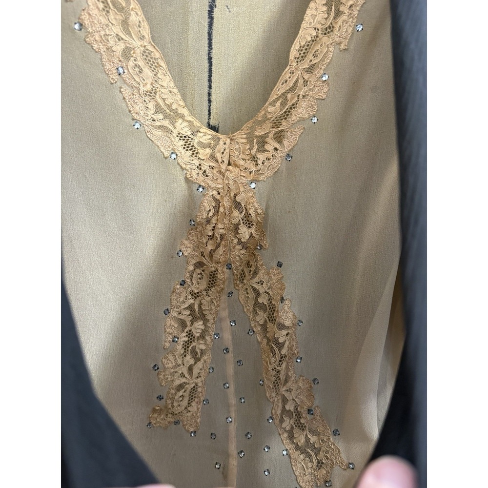 Black Ivory Lace Silk Mesh Sheer Beaded Late 1920s Flapper Dress Antique FLAWS - Picture 8 of 13